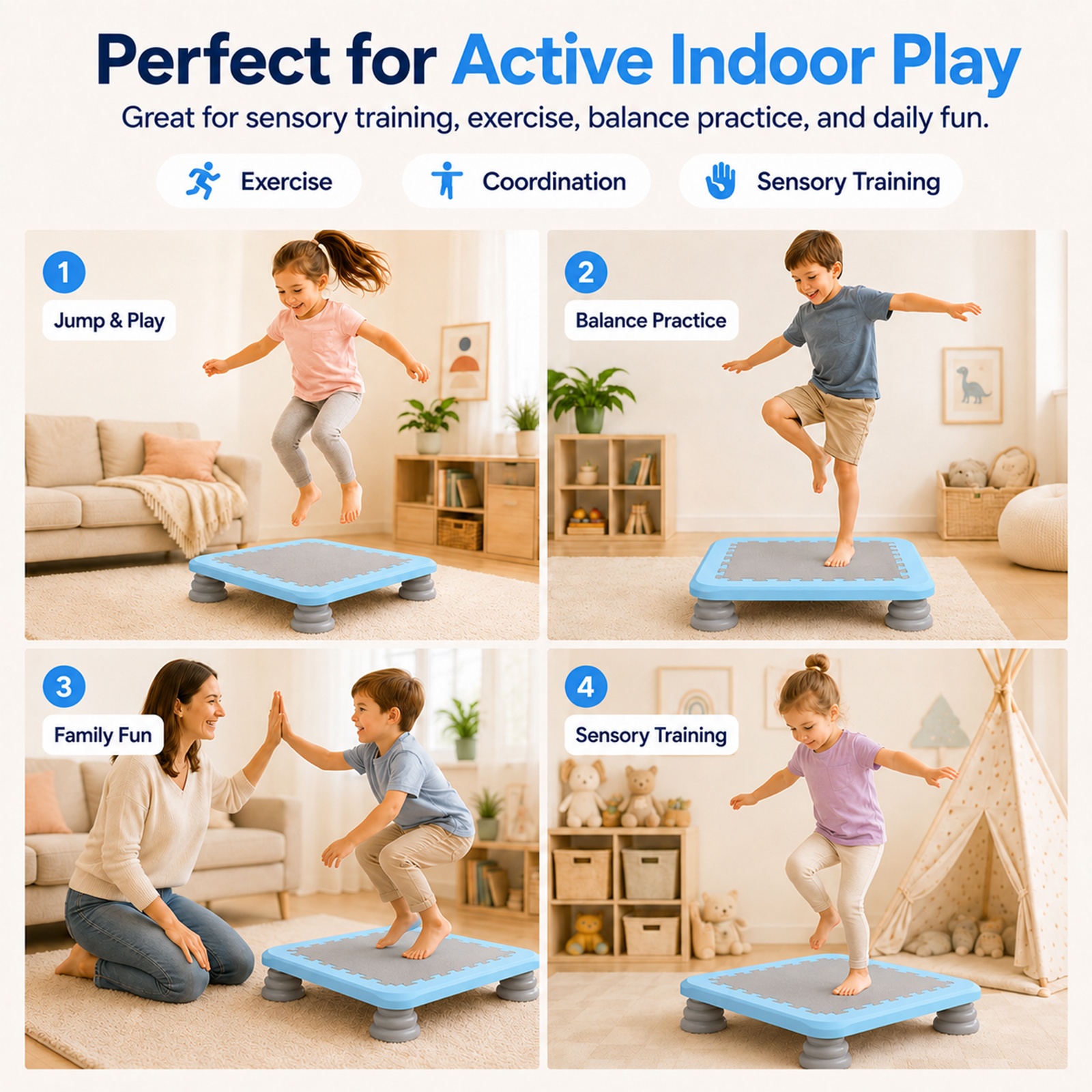 Home Gym For Toddlers - Kids Trampoline Indoor, Recreational Rebounder with